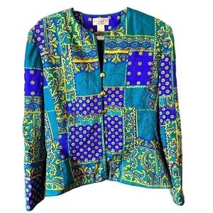 Adrianna Papell Vintage Silk Paisley Print Button-up Blazer Sz Large
